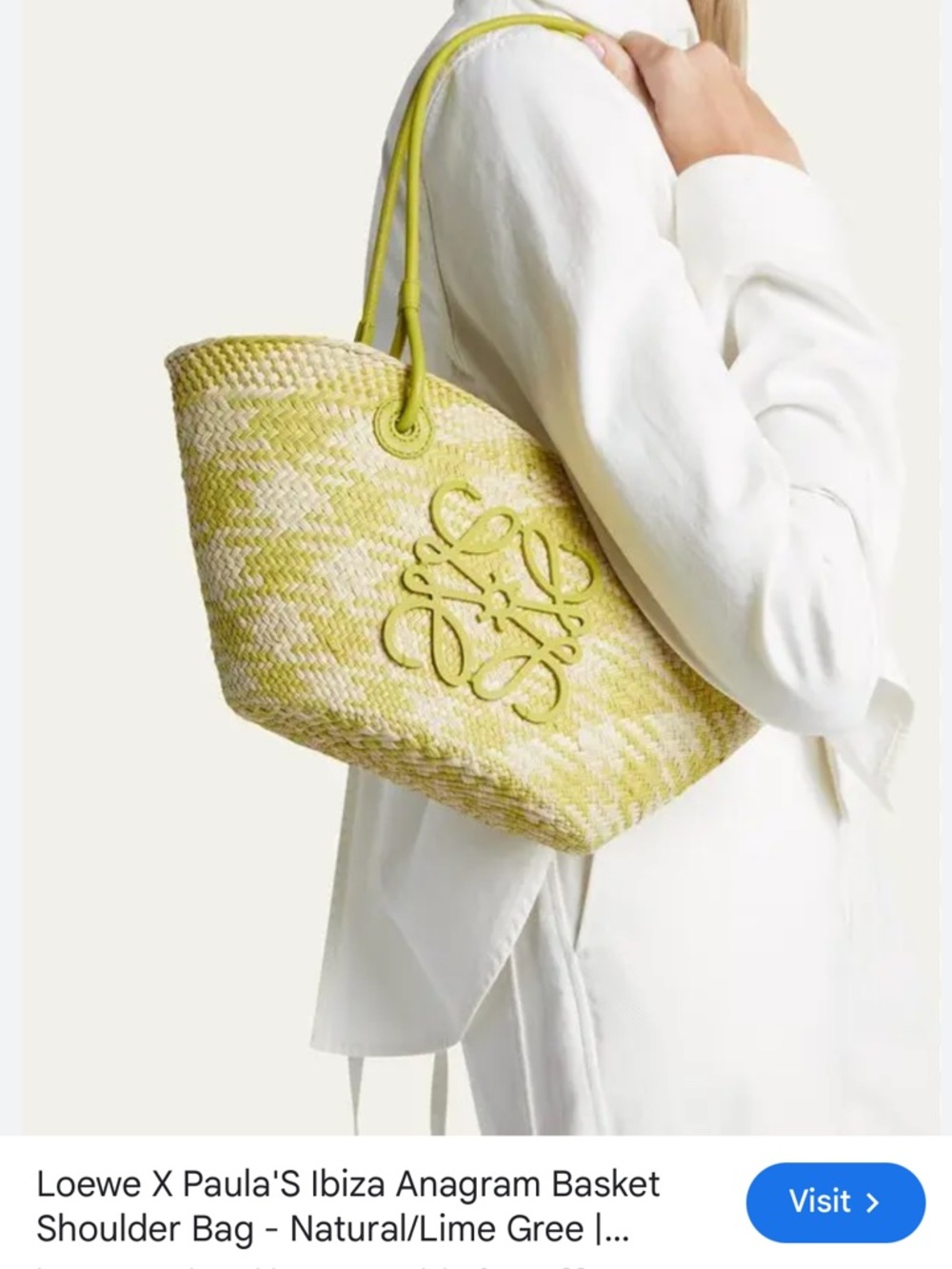 Loewe x Paula Ibiza Natural and Lime Green Anagram Basket Shoulder Bag